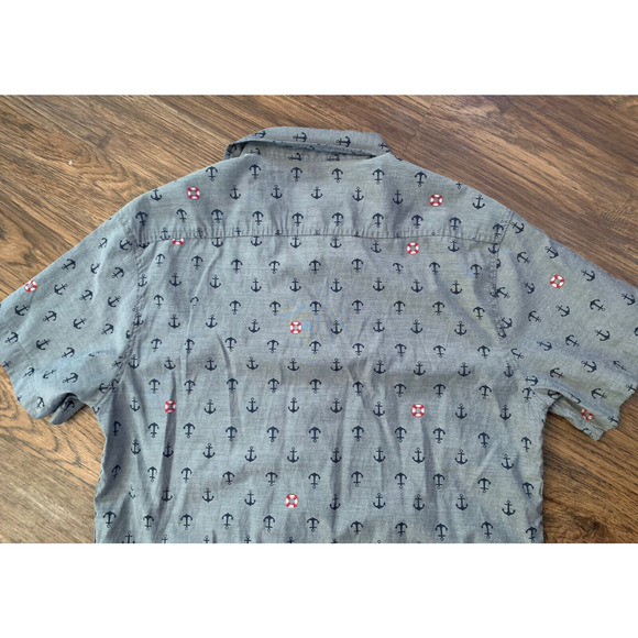 Sunday Work Clothes Shirt Mens Large Button Up Nautical Anchor Collared Shirt - Picture 4 of 11